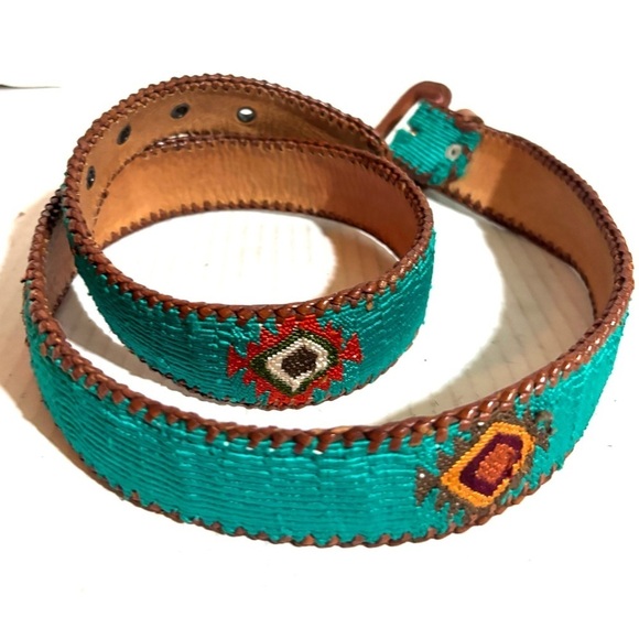 Handmade unisex Size 34 Turquoise and Brown Beaded Women\'s Belt main image 4
